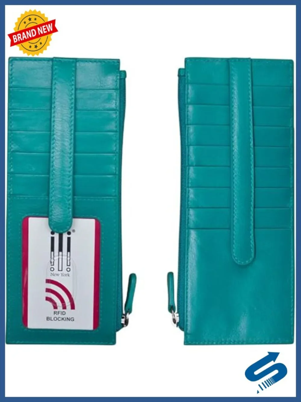 Double Sided Slim RFID Blocking Card Holder Wallet with ID Window and Side Zip